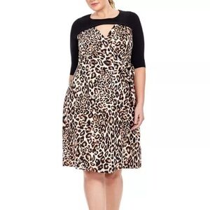 Size 2X 18 20 Kiyonna Leopard Print Wrap Dress - Animal Print - Fall - Winter